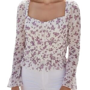 KIRIOUS LOS ANGELES White and Lavender Ruched Crop Top L/S NWOT Size XS‎